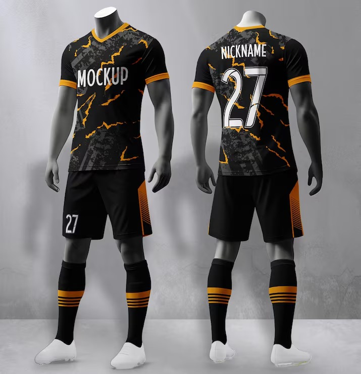 Uniforme deportivo negro y naranja